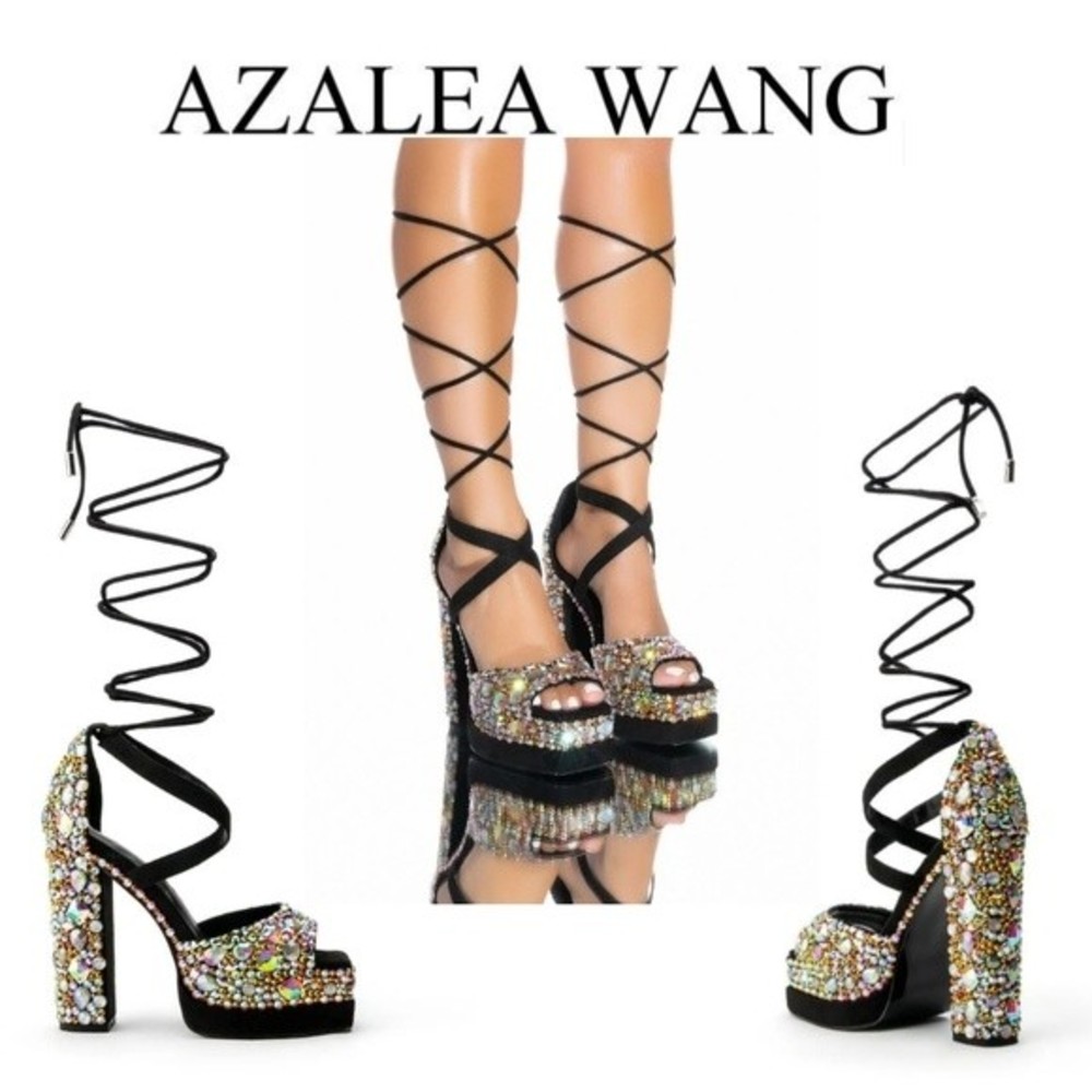 Azalea Wang Black Crystal Embellished Platform Heels